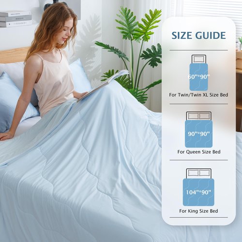 BEAUTEX Cooling Comforter Queen Size - Double Sided Cool Blanket for Hot Sleepers and Night Sweats, Q-Max>0.45, Breathable Lightweight Silky Summer Ice Blankets for All Season (Blue, 90" x 90")