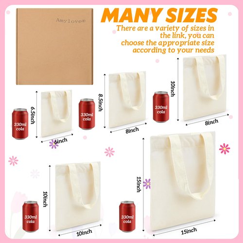 Amylove 72 Pcs Mini Tote Bag Sublimation Blank Canvas Tote Bags Reusable Grocery Luggage DIY Sack Goody for Party Even (8.5 x 8 Inch,Natural Color)