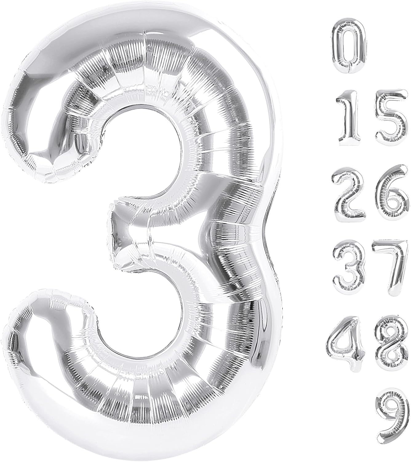 Numbers Balloon - 40 Inch Large Silver 3 Balloon for Birthday Party Decor | Perfect for Three-Year-Old Celebrations