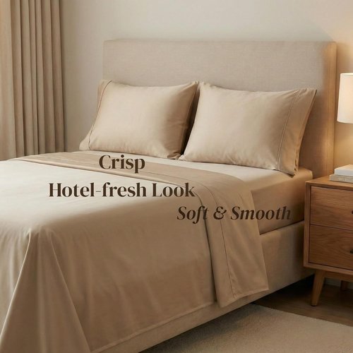 Beckham Hotel Collection Pillowcases - Queen Size Set of 2 | Cool Touch Cotton Sateen, 500TC, Silky Smooth, Sand