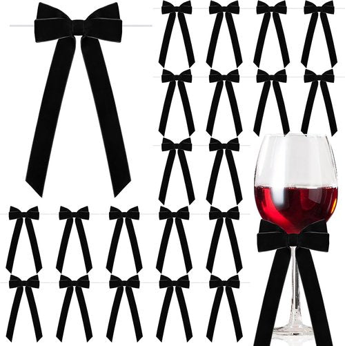 Hoteam Velvet Bow Ornaments - 24 Pcs Christmas Tree Decorations | 3 x 8 Inch Black Twist Ties
