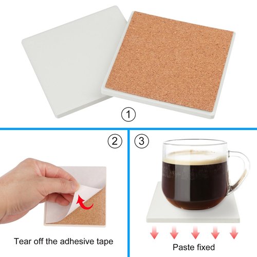 60 Pieces 4 Inch Blank Ceramic Coasters, Unglazed Ceramic Tiles Coasters, Ceramic Tiles with Cork Backing Pads for Painting, DIY Crafts, Mosaics, Square, White.by GNIEMCKIN