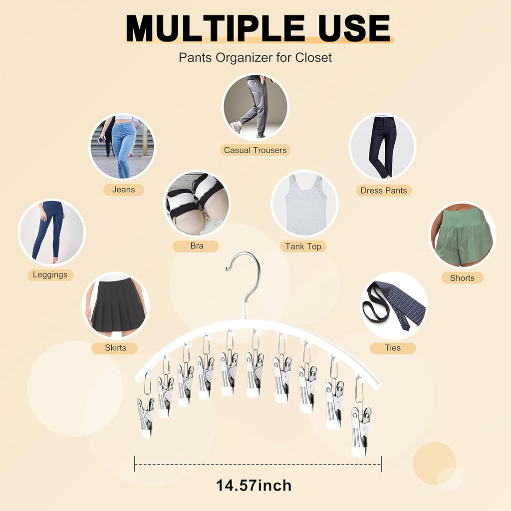 Skiennix Legging Organizer - Metal Yoga Pants Hangers, 4 Pack with 10 Clips, Space-Saving Design, Black & White