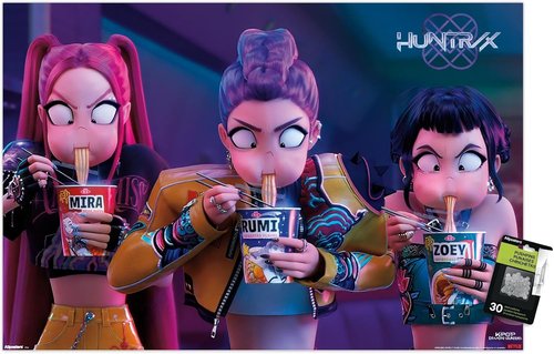 Huntrix Noodles | Netflix KPop Demon Hunters 2025 Wall Poster & Push Pin Bundle - 34"L x 22.4"W