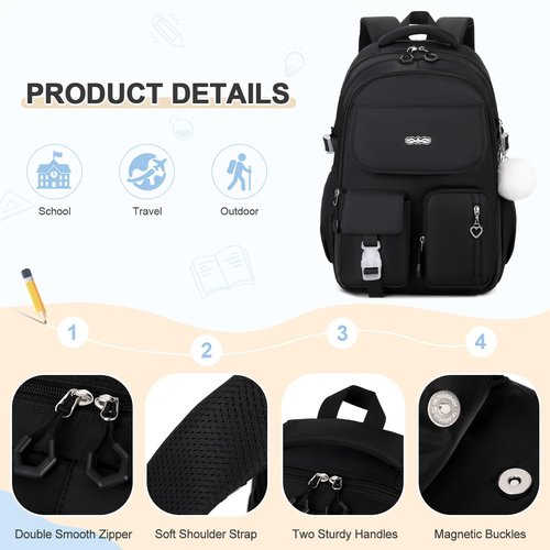 DIGOBAY Backpacks for Girls, 3PCS School Backpack with Lunch Box Pencil Pouch for Teen Girls Kids Elementary Primary Middle High College Travel School bag Bookbag Set （Black）