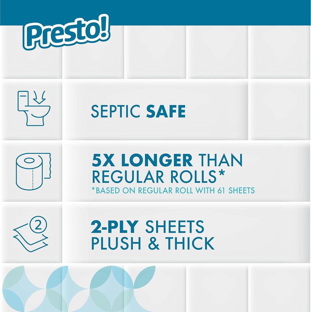 Presto! 2-Ply Ultra-Soft Toilet Paper - Septic-Safe, Unscented, 24 Family Mega Rolls (Pack of 4)