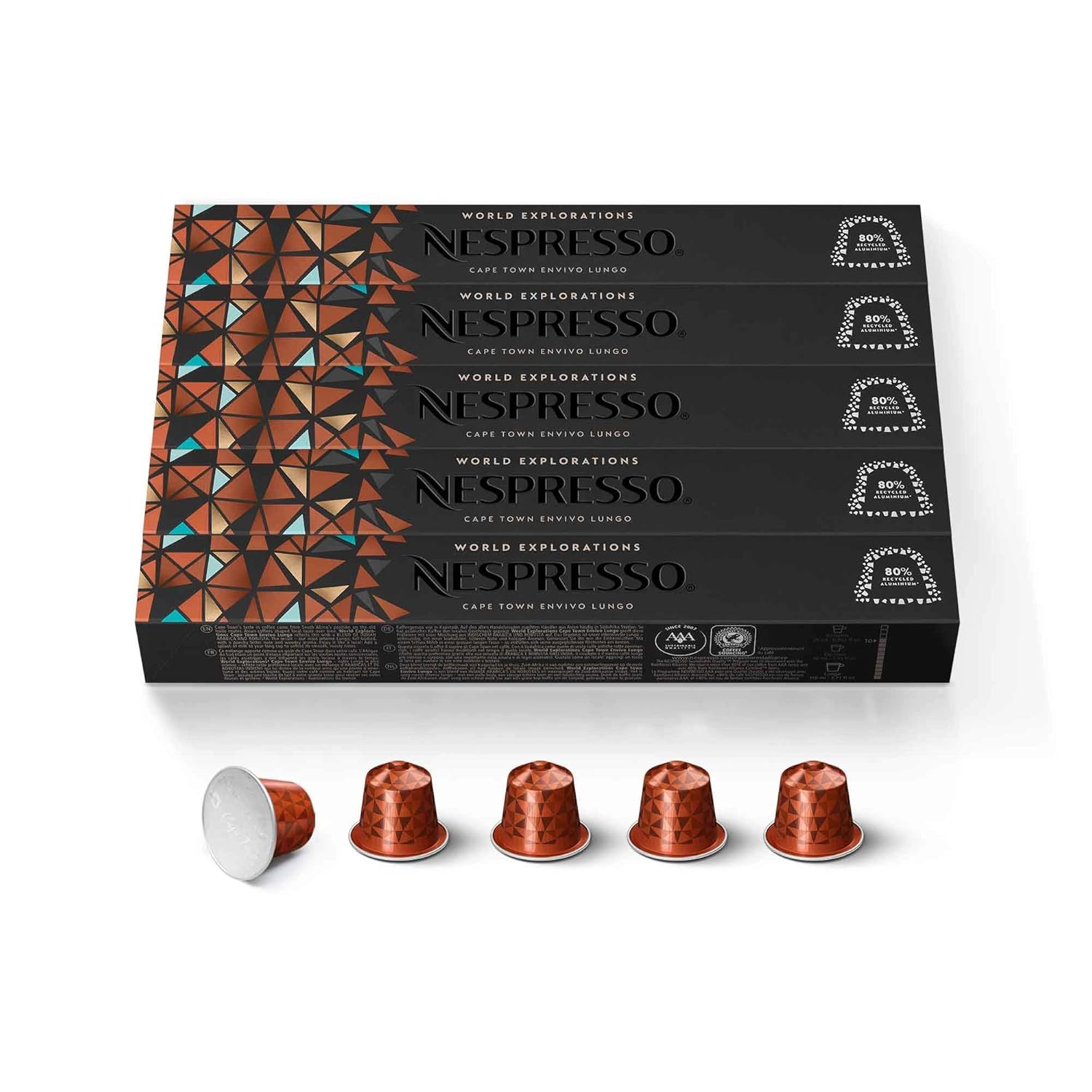 Nespresso Cape Town Envivo Lungo Coffee Pods - Dark Roast Espresso, 50 Count