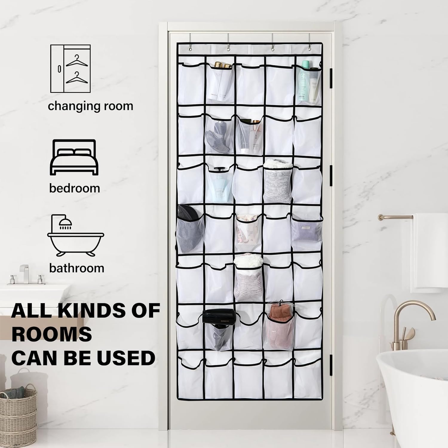 Skiennix Over The Door Shoe Organizer - 35 Large Mesh Pockets With 4 Metal Hooks | Space-Saving Storage Solution