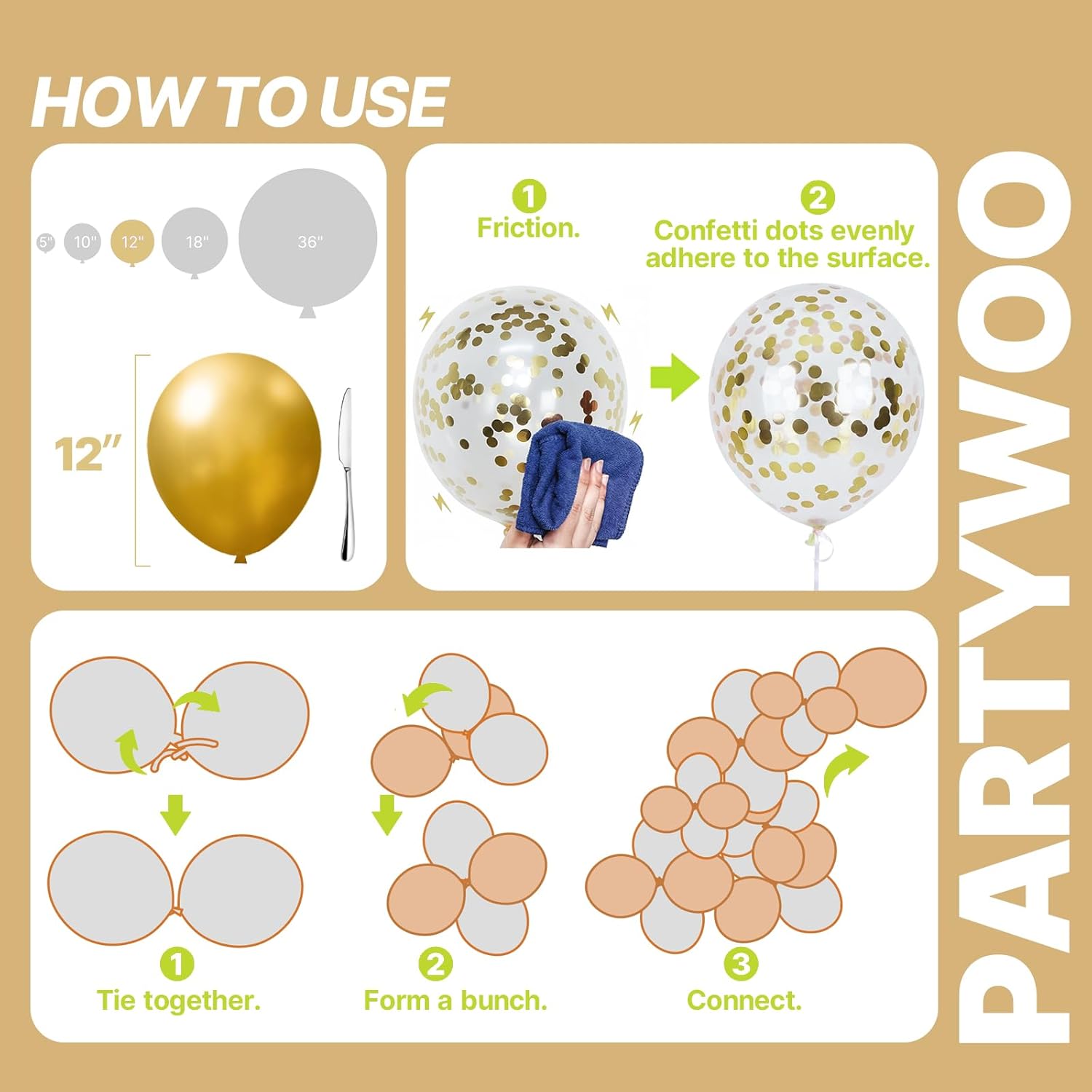 PartyWoo Metallic Balloons - 65pcs 12 Inch Assorted Colors for Baby Showers & Birthday Parties