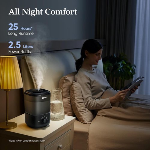 LEVOIT Ultrasonic Cool Mist Humidifier - Easy Fill & Clean, Quiet Operation, 2.5L Capacity, Black