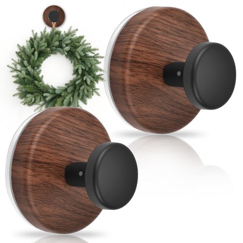 Suction Cup Wreath Hanger, No Drill Reef Hook for for Front Door/Window Glass/Over Door, New Year/Valentine/Easter/July 4th/Halloween/Thanksgiving/Christmas/Spring/Summer/Fall/Winter(Walnut, 2 Pack)