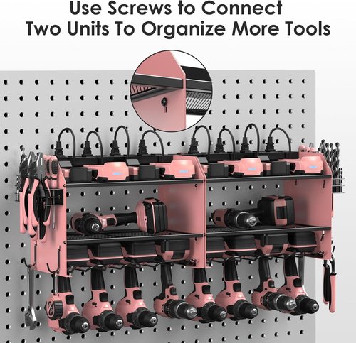 CCCEI Modular Power Tool Organizer - Wall Mount Charging Station & Heavy Duty Storage Shelf | Pink, 1 Pack