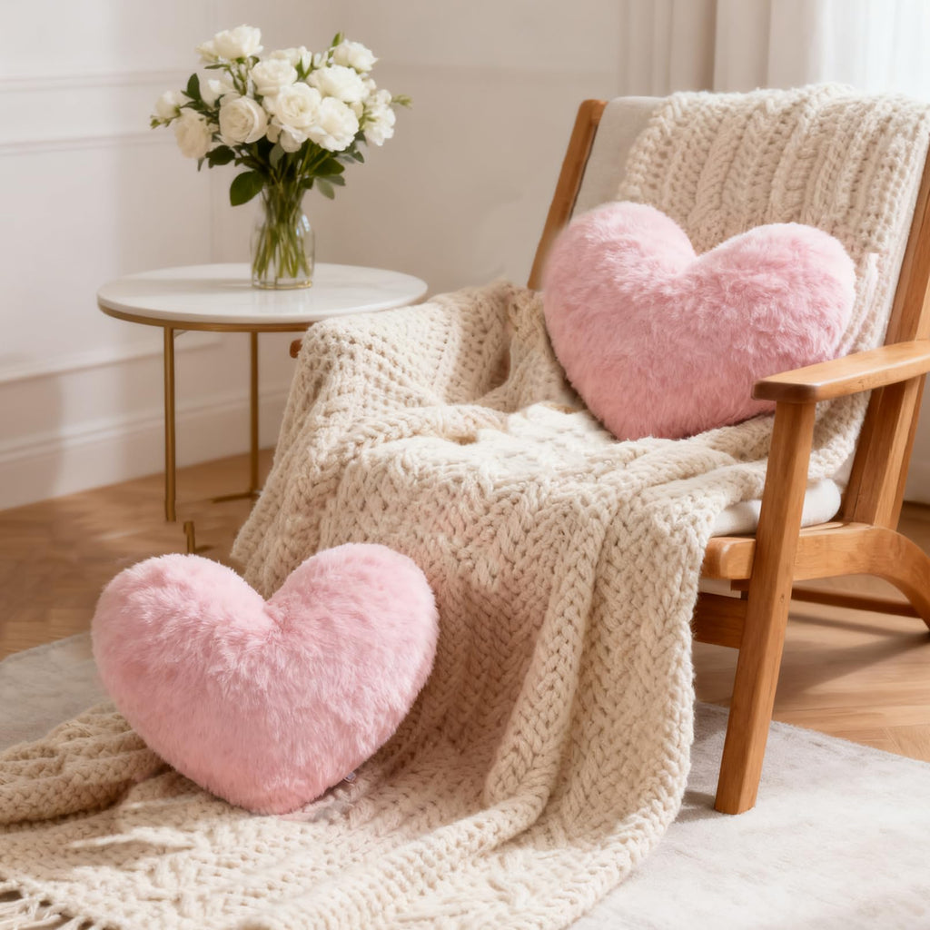Nydotd Heart Pillows Cute Fuzzy Throw Pillow Pink Love Heart Shaped Decorate Pillows for Bed Livingroom Sofa Gifts Home Decor Cushion Small 11.8" x 10"