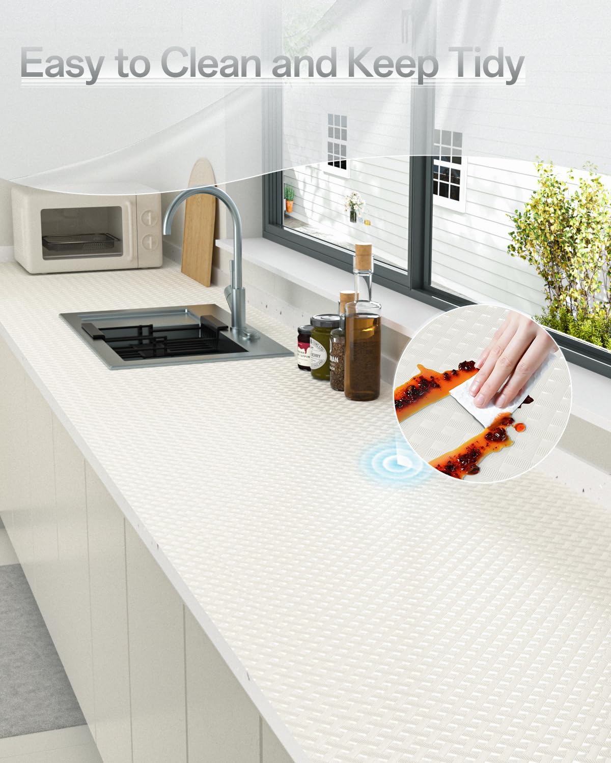 Shelf and Drawer Liner for Kitchen Cabinet, Non-Adhesive 24in x 240in Waterproof Contact Paper Refrigerator Liners Thickened Durable EVA Material Non Slip Mat for Dresser Cupboard Pantry Protector