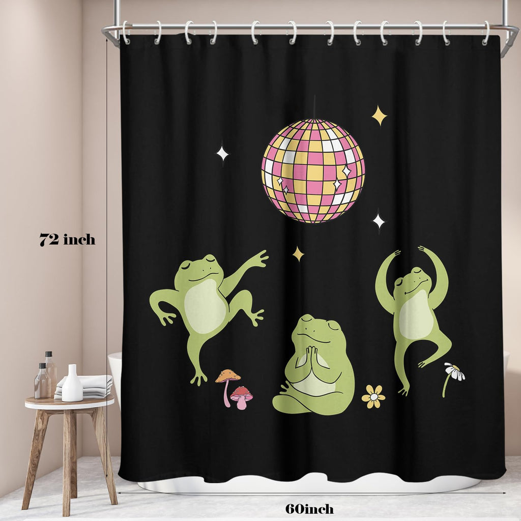EGLGCC Cute Funny Shower Curtain Black Kids Frog Fun Animal Anime Unique Pattern Aesthetic Funky Boy Cartoon Trendy Art Kawaii Design 60x72 Inch Fabric Polyester Cloth Washable Bathroom Decor 12 Hooks