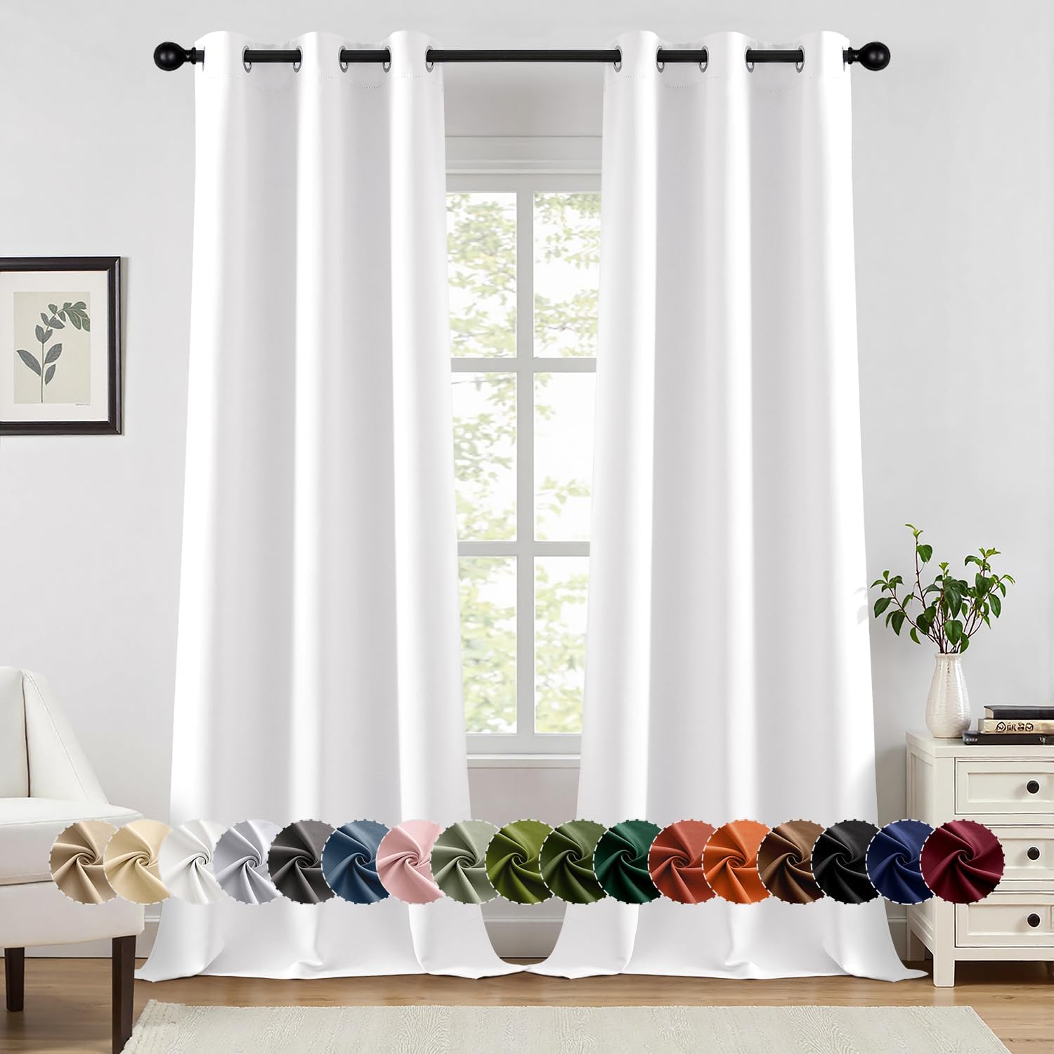 MIULEE Pure White Curtains - Thermal Insulated Room Darkening Drapes | 96-Inch Grommet Top Panels