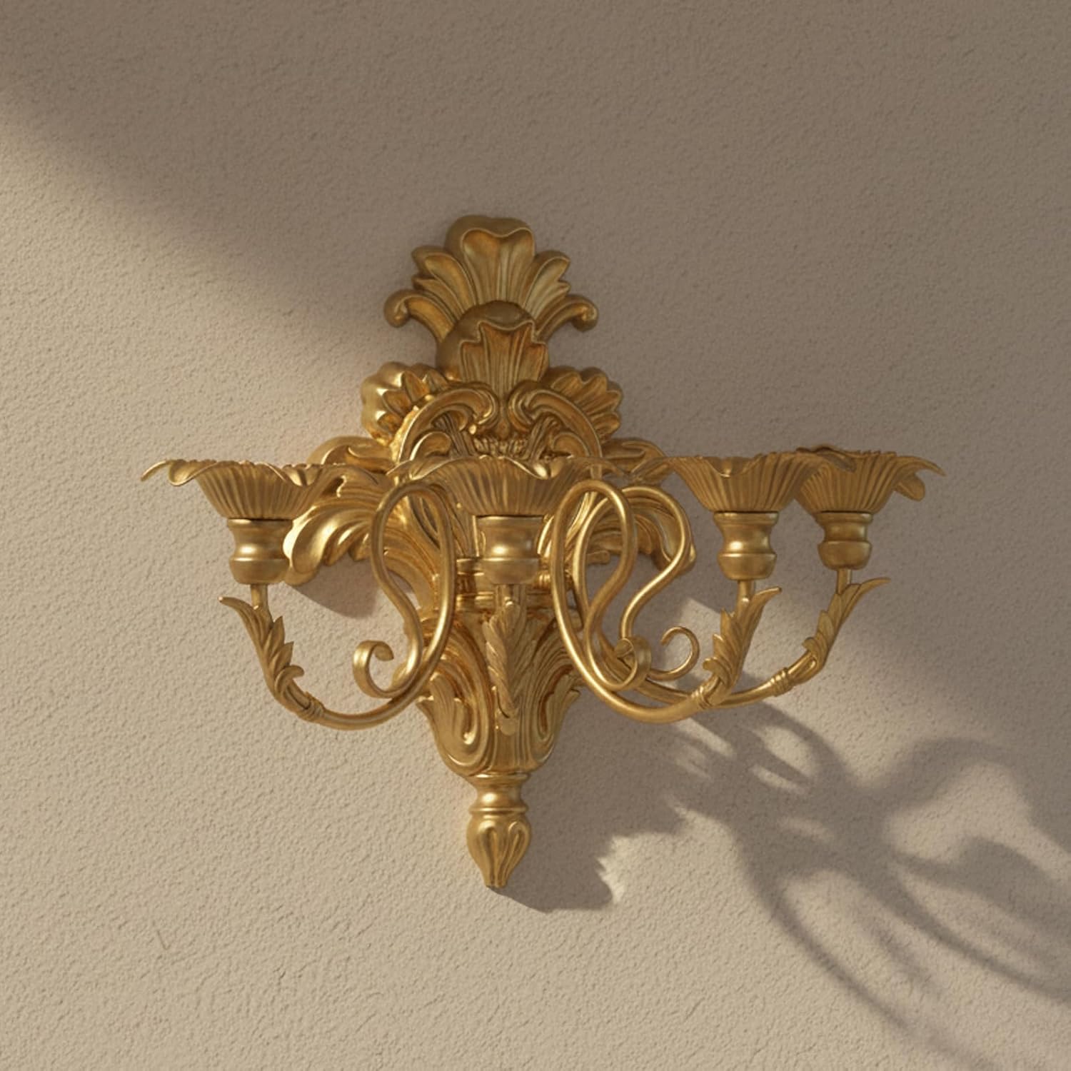 Roman Fountain Wall Sconce - 4-Candle Gold Baroque Candelabra | Antique Metal Wall Mounted Holder for Tapered Candles