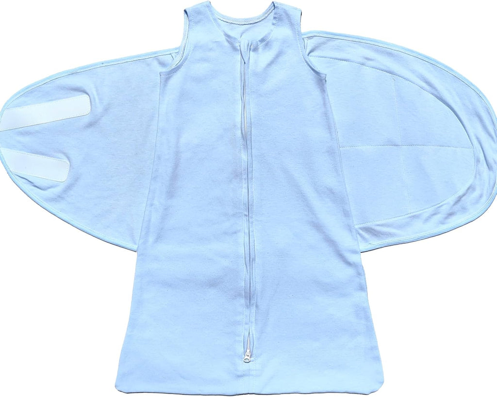 Skiennix Adjustable Cotton Swaddle Sleep Sack - Soft & Breathable Wearable Blanket for Babies 3-6 Months | Cozy Solid Blue Design