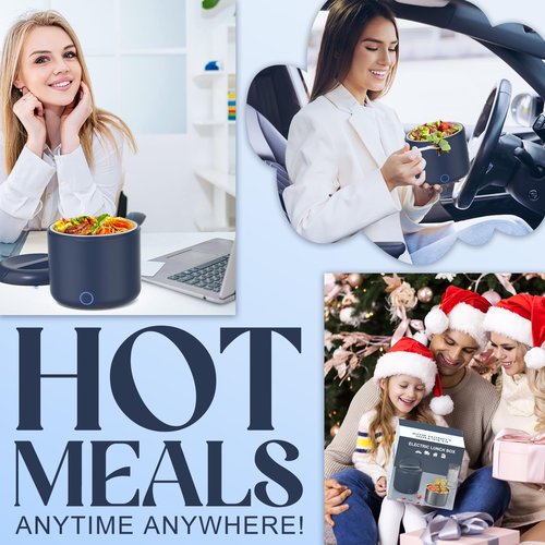 Akhia 41-Ounce Electric Lunch Box 80W Heated Lunch Box, Portable Food Warmer for Work with 1.2L 304 Stainless Steel Container 12V/24V/110V/220V Compatibility Car Truck Valentine's Gift for Men Woman