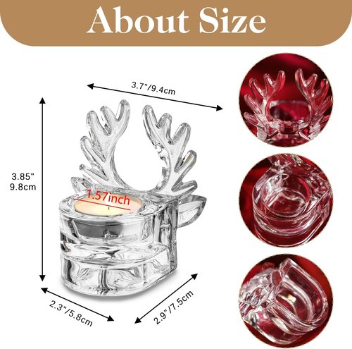 H&D Hyaline & Dora Clear Glass Reindeer Candle Holder Set - 3 Tealight Holders for Holiday Decor