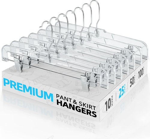 HOUSE DAY Clear Pants Hangers - Non-Slip Heavy Duty Clip Hangers for Women | 25 Pack, 14" Short Size