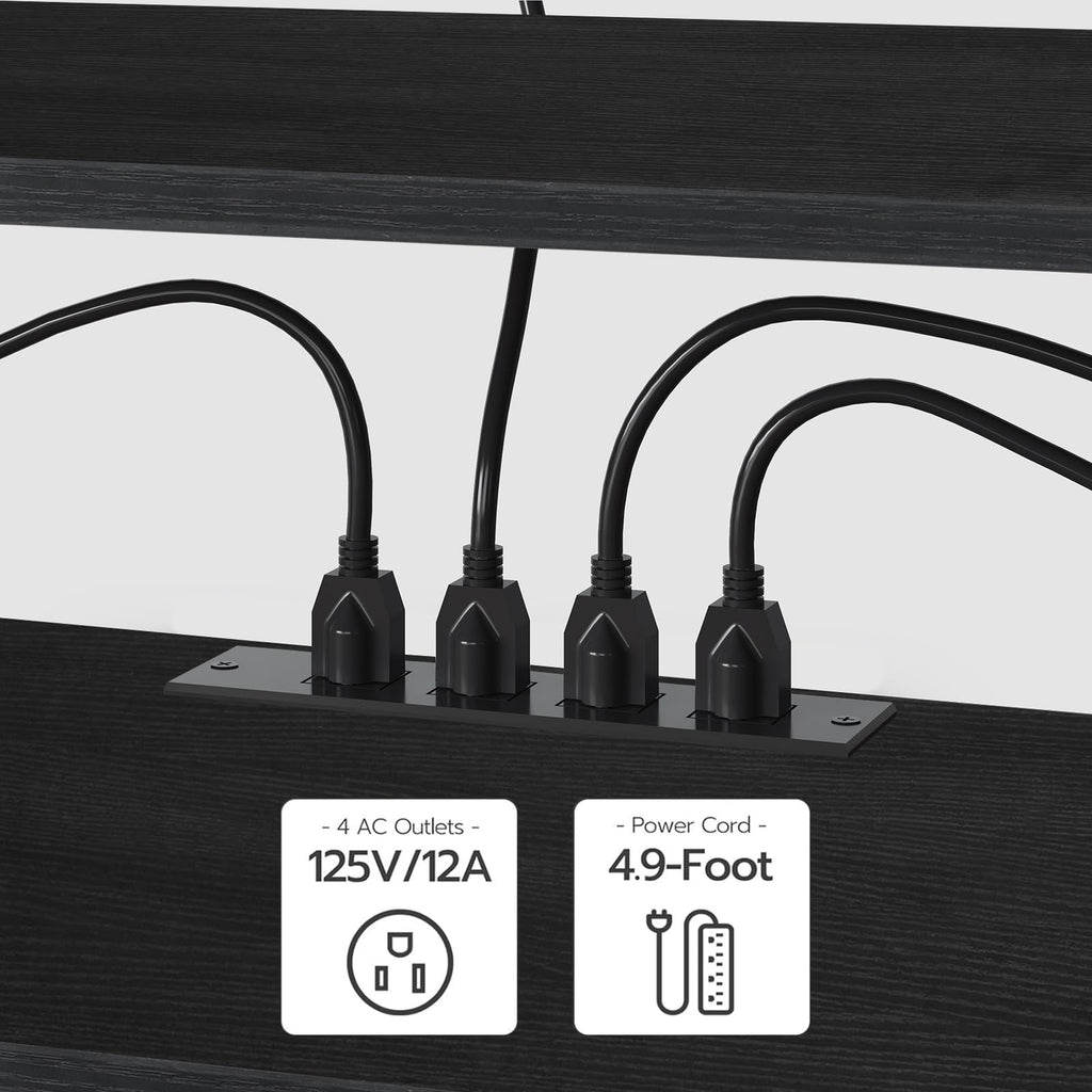 HOOBRO TV Stand with Power Outlets to 75 Inches, TV Console Table with Open Storage Shelves Cabinet, Industrial Media Entertainment Center for Living Room Bedroom, Black BB80DS01
