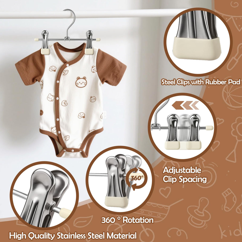 Mity rain 10-Pack Baby Hangers - 360° Rotatable Silicone Clip Kid Hanger, Space-Saving Toddler Hangers,Premium Stainless Steel, Ideal for Newborn & Children Wardrobe Organization.