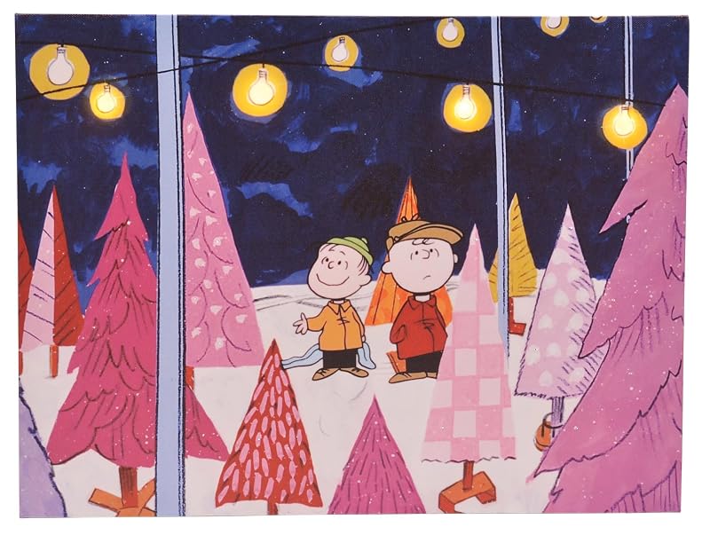 Charlie Brown Peanuts Christmas Tree Farm LED Canvas (12x16) – Fibre Optic Lights, Officially Licensed