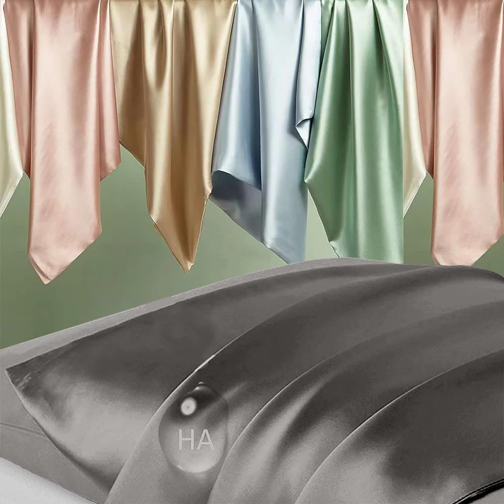 Skiennix Mulberry Silk Pillowcase - Anti-Acne Cooling King Size Cover | Dark Gray, Hidden Zipper