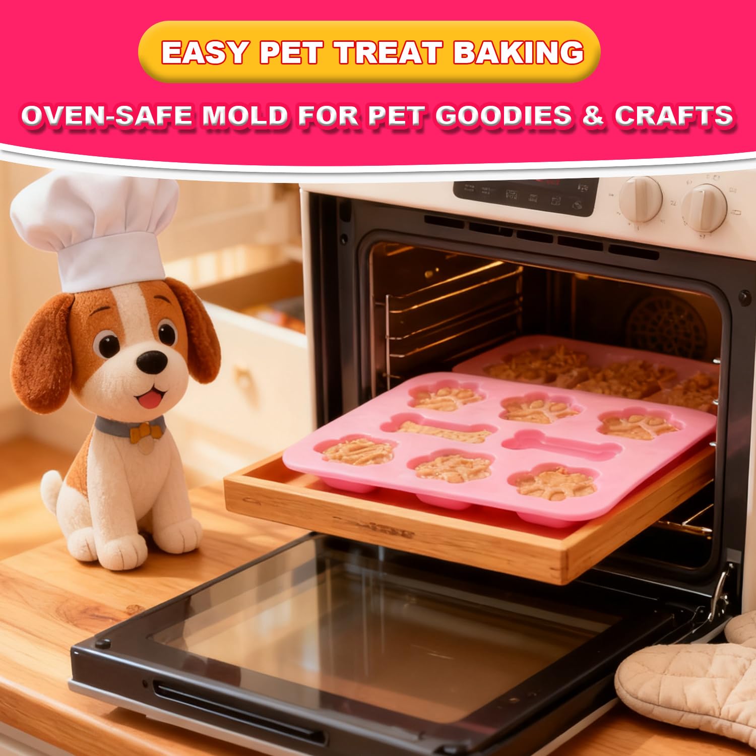 Ossryta 3Pcs Puppy Paw & Bone Silicone Molds - Non-Stick Candy Mold, Reusable Ice Cube Molds for Frozen Dog Treats, Chocolate, Jelly, Biscuit - Food Grade 2-in-1 Dog Treat Mold for Baking and Freezing