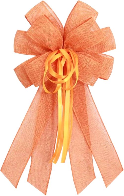 Large Orange Burlap Easter Wreath Bow - Farmhouse Decorative Bow with String | 11.42 x 20.87 Inches