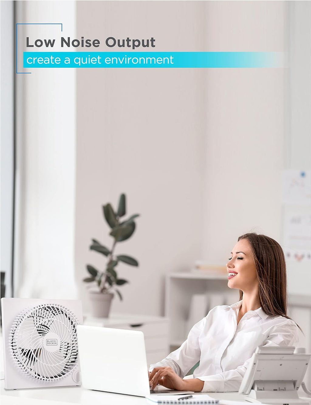 BLACK+DECKER 9-Inch Frameless Box Fan - Portable 3-Speed Desk Fan for Home Office & Garage, White