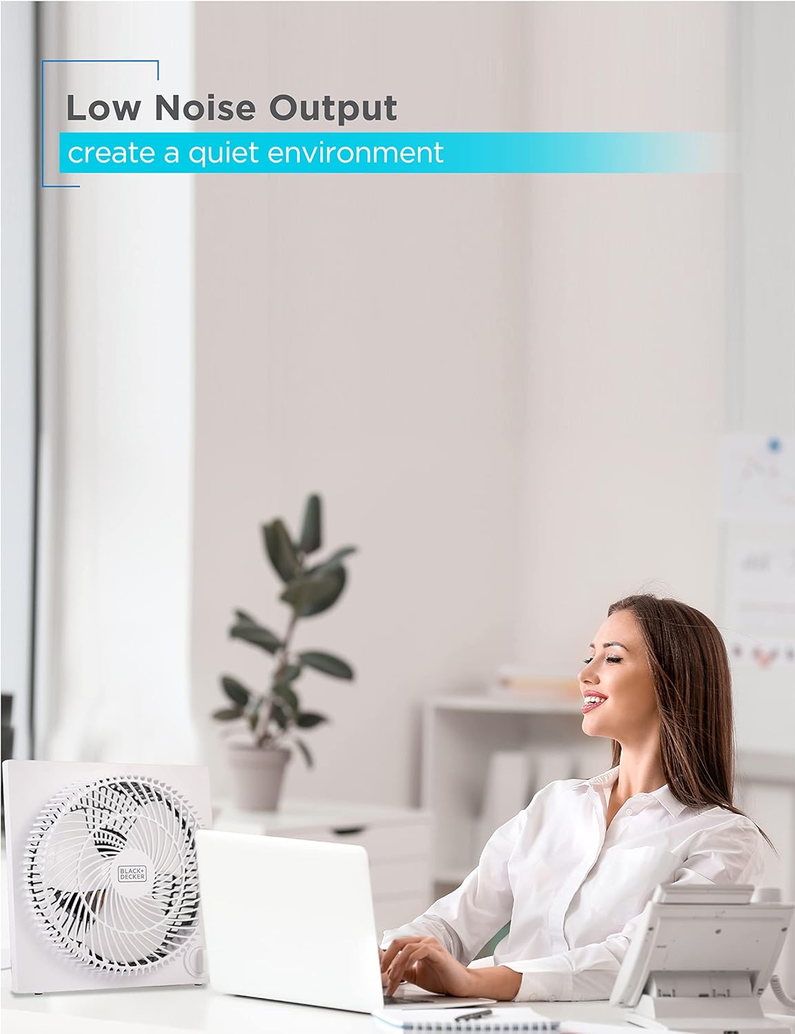 BLACK+DECKER 9-Inch Frameless Box Fan - Portable 3-Speed Desk Fan for Home Office & Garage, White
