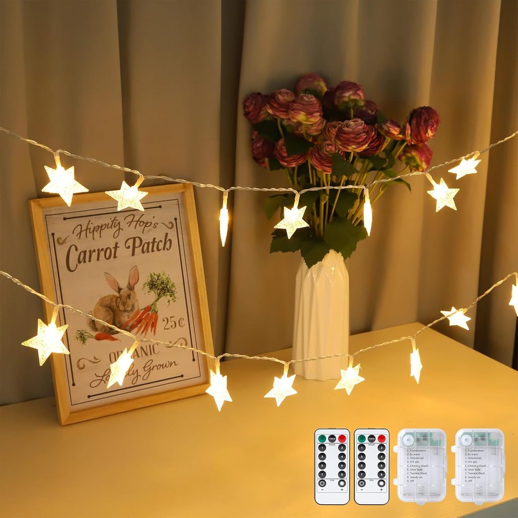 Skiennix 33ft Star String Lights - 100 LED Waterproof Fairy Lights with Remote Control | Warm White Decor