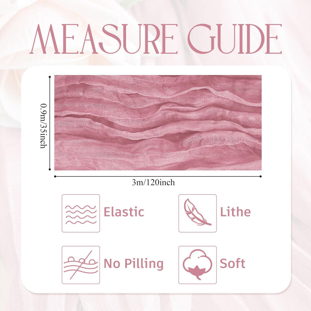 Wokceer Cheesecloth Table Runner - 10FT Pink Boho Gauze | 6-Pack Rustic Sheer Decor for Parties & Events