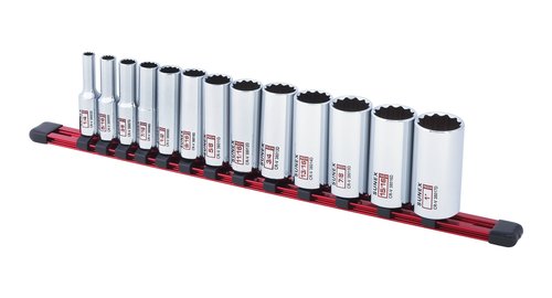 13Piece 3/8" Drive Chrome Socket Rail 12Pt SAE Deep