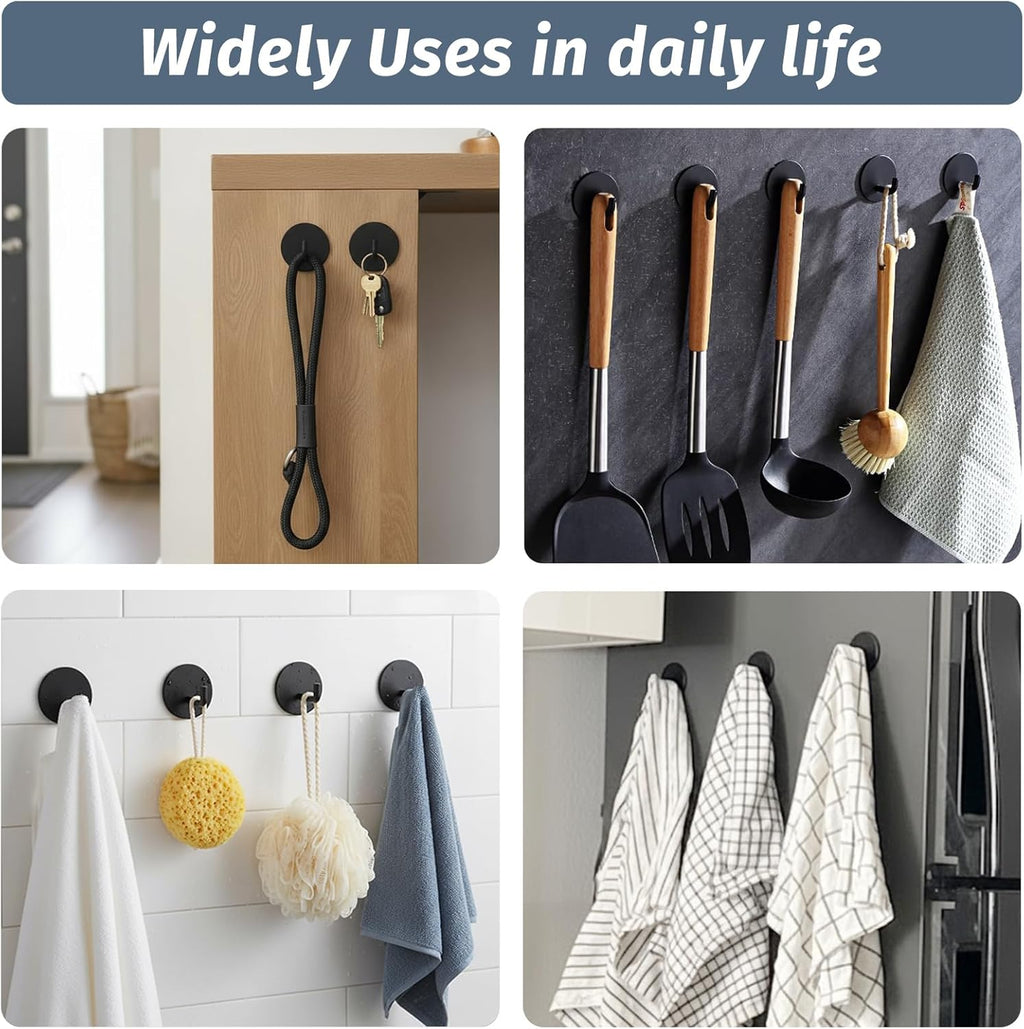 Rise Age Heavy Duty Adhesive Hooks - Waterproof Shower Hooks for Loofahs, Towels & Clothes | 4 Pack, Black Stainless Steel