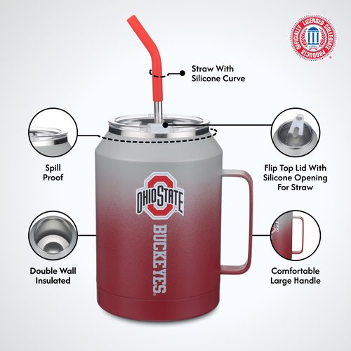 The Memory Company Officially Licensed 50oz Ombre Water Jug with Handle and Straw, Ohio State University