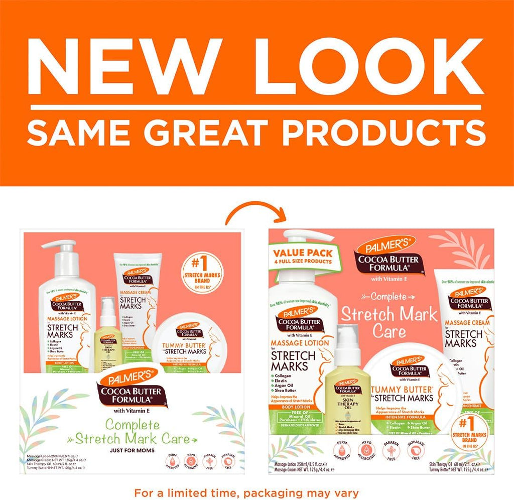 Palmer's Cocoa Butter Formula Pregnancy Skin Care Kit - Stretch Mark & Scar Treatment | 4-Piece Full Size Set