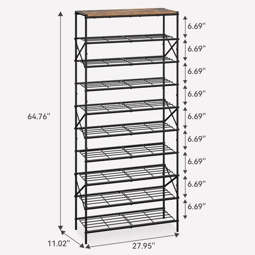 IBUYKE 10 Tier Shoe Rack, Large Capacity Shoe Storage Organizer for 40 Pairs of Shoes, Metal Shoe Storage Rack with Shelf for Entryway Hallway Closet Garage, Rustic Brown and Black TXJ010H