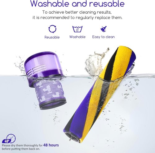 Dyson V15 Soft Roller Brush Bar - Compatible Handheld Vacuum Cleaner Parts with 2 HEPA Filters