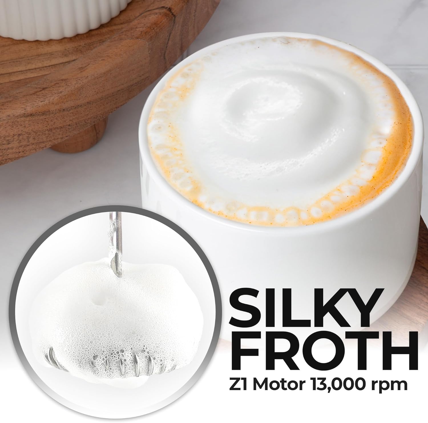 Zulay Kitchen Tornado Triple Whisk Milk Frother - Handheld Foam Maker for Coffee & Lattes - Includes 4 Duracell Batteries - Marble Finish