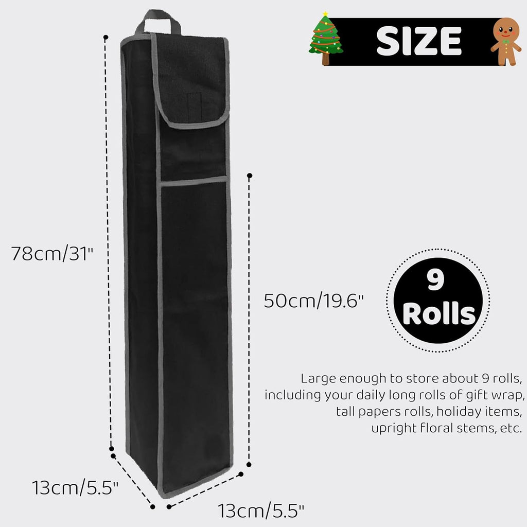 OUTTDID Wrapping Paper Storage Bag - Organizer for 9 Standard Rolls | Black Gift Wrap Holder with Pocket