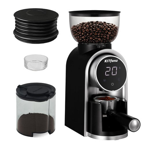 KITfanz Electric Conical Burr Coffee Bean Grinder with 25 Precise Settings, Touchscreen Adjustable Electric Burr Mill with LED Screen, Organ-Style Powder Blower (Anti-static)