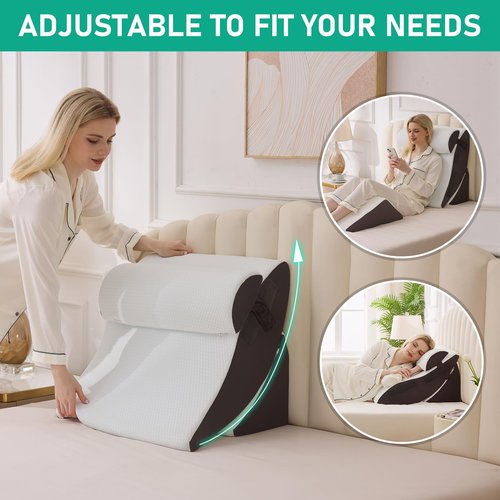 Bambulex 4PCS Wedge Pillow Set for After Surgery, Orthopedic Bed Wedge Pillow for Back Pain Relief, Sitting Up in Bed, Acid Reflux, Adjustable Post Surgery Pillows for GERD, Snoring, White/Grey
