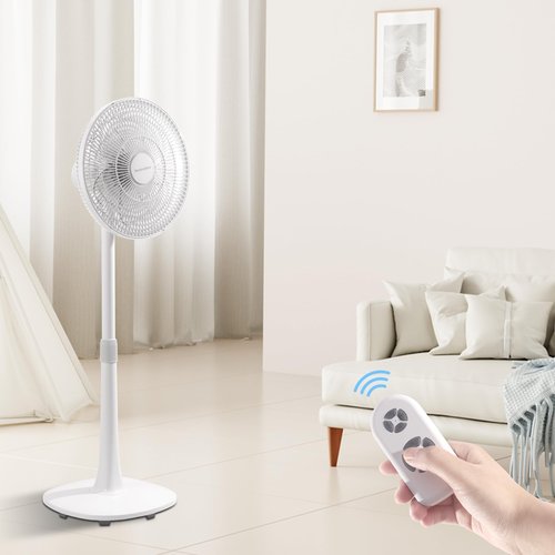 BananaDeer 7 Blades 14.5-Inch 4-Speed Oscillating Pedestal Floor Fan, Adjustable Height, Stand Fan for Home, DC Motor, With Remote Control, Timer, Tilted Head, Bedroom, Office, Kitchen and Living Room