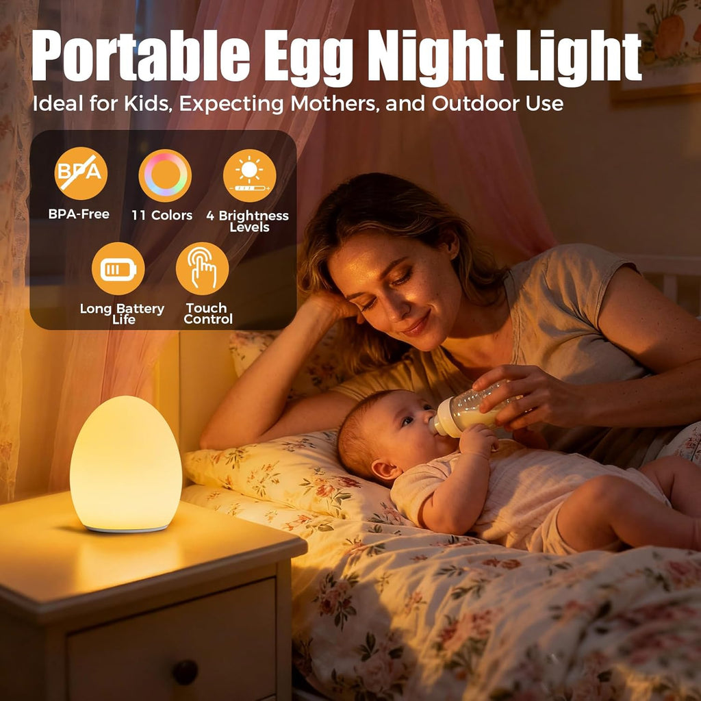 Skiennix Baby Night Light - Portable Silicone Egg Lamp with 11 Color Options | BPA Free & Eye-Caring