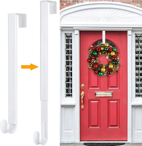 HEYHOUSE Wreath Hanger - Adjustable 14.9-25 Inch Metal Hook for Front Door | Supports 20 lbs Christmas Wreaths