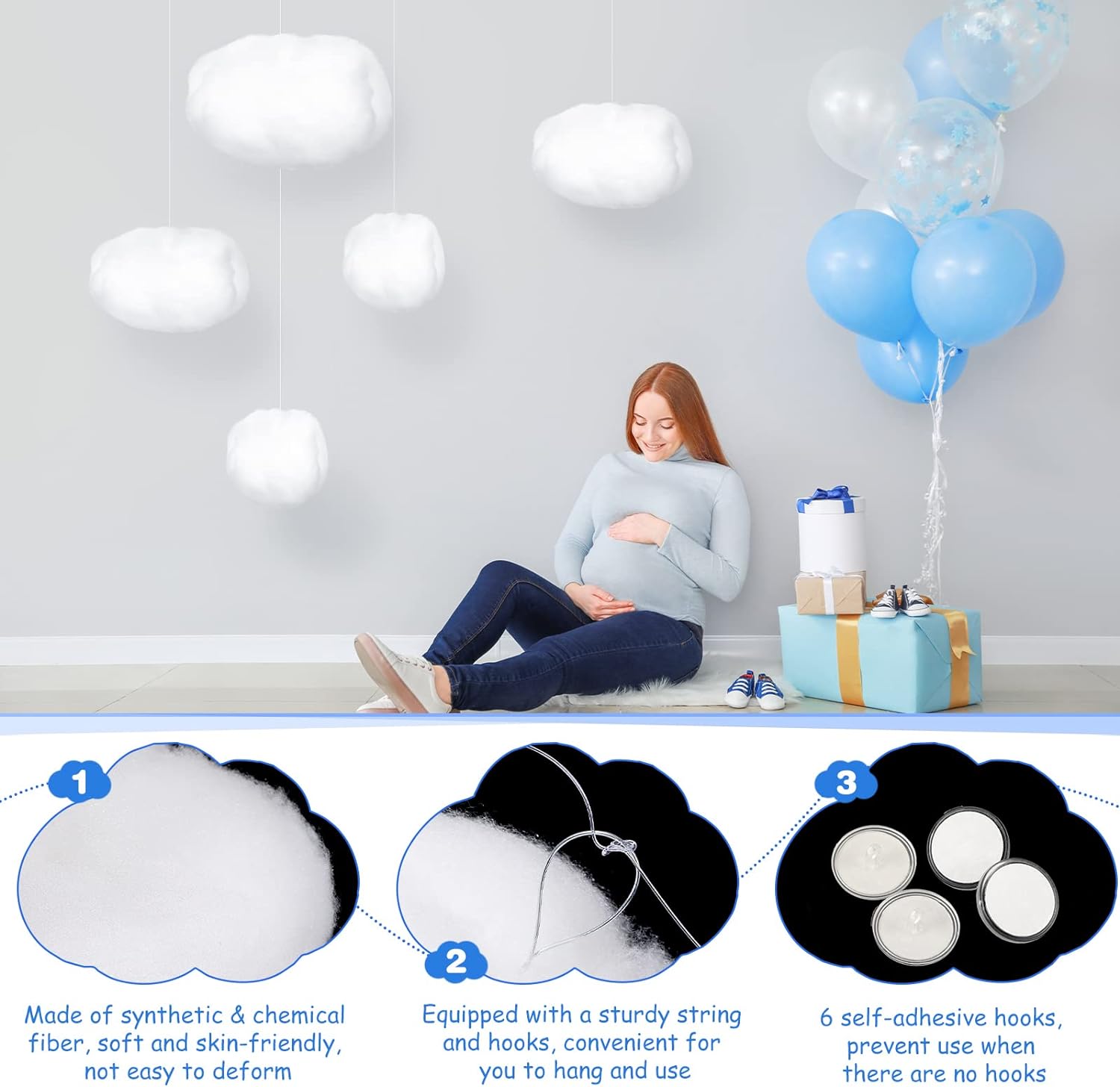 Tatuo 6 Pcs Artificial Hanging Clouds - 3D Cloud Decorations for Halloween, Weddings & Bedrooms | DIY Cotton Props