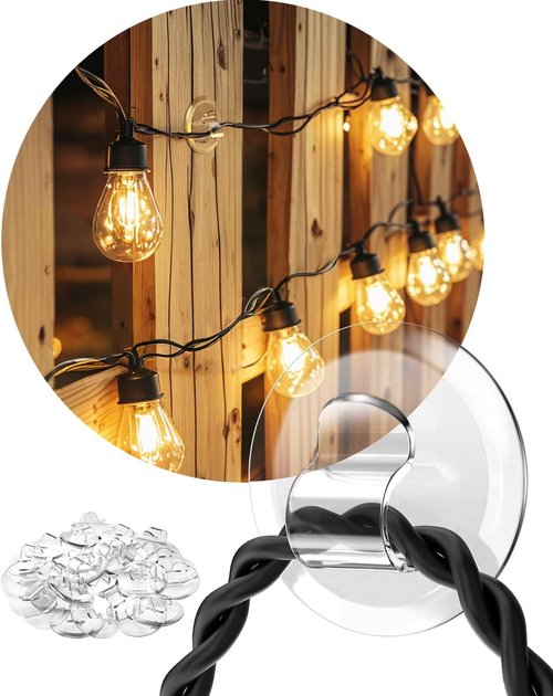 Ispneay Light Clips - 24 Pack Adhesive Hooks for Outdoor String Lights | Perfect for Patio, Balcony, and Fence Decor